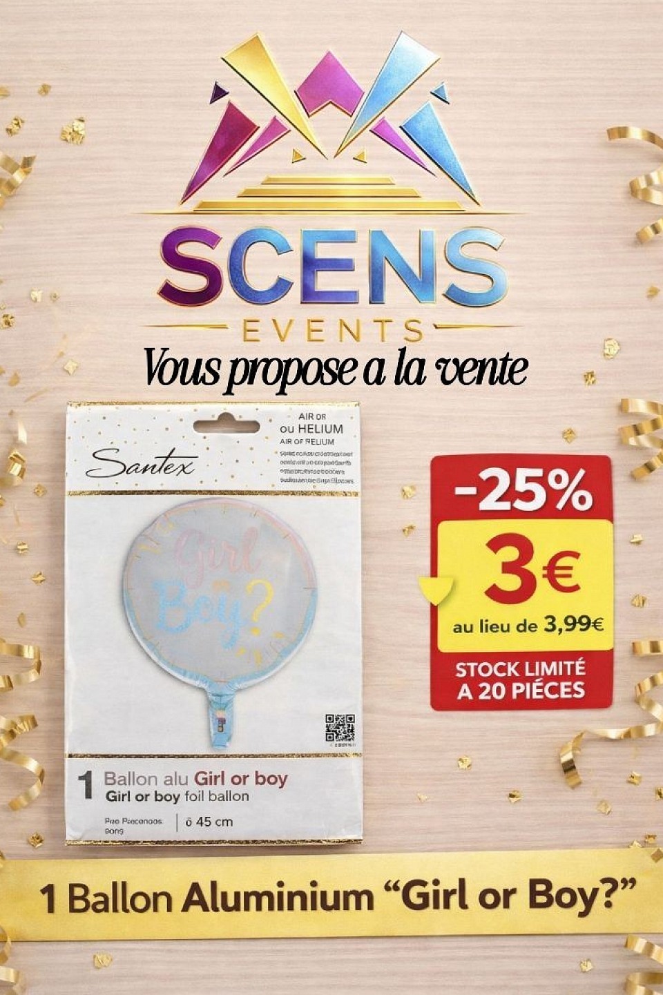 ballon aluminium girl or boy gonflable à l'air ou à l'hélium pour les gender Reveal